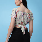 Women Floral Printed Waist Tie-Up Crop Top