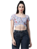 Women Floral Printed Waist Tie-Up Crop Top