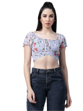 Women Floral Printed Waist Tie-Up Crop Top
