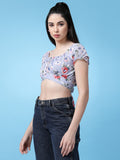 Women Floral Printed Waist Tie-Up Crop Top