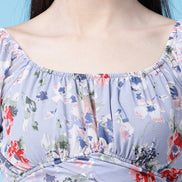 Women Floral Printed Waist Tie-Up Crop Top
