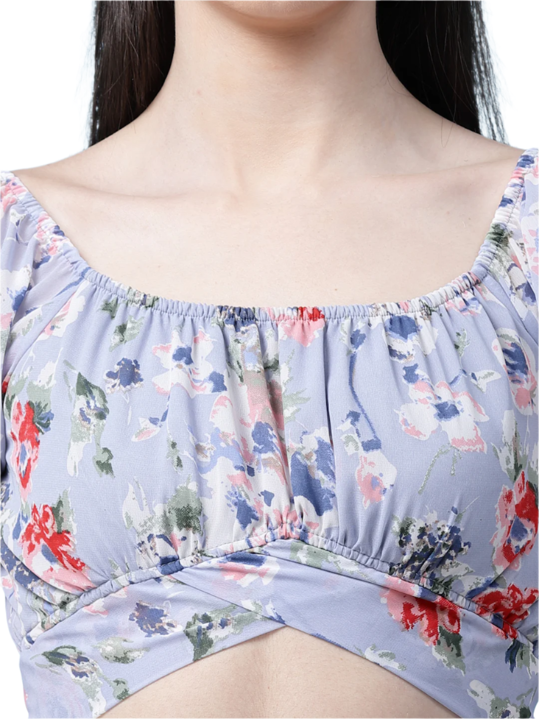 Women Floral Printed Waist Tie-Up Crop Top