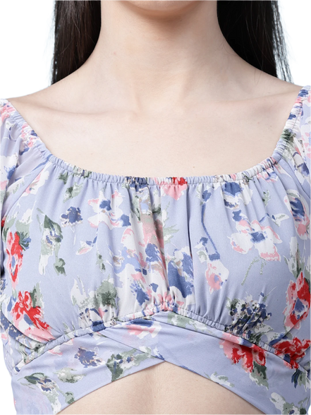 Women Floral Printed Waist Tie-Up Crop Top