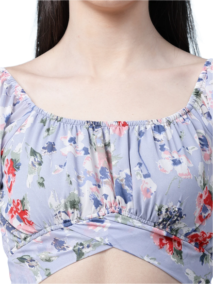 Women Floral Printed Waist Tie-Up Crop Top