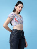 Women Floral Printed Waist Tie-Up Crop Top
